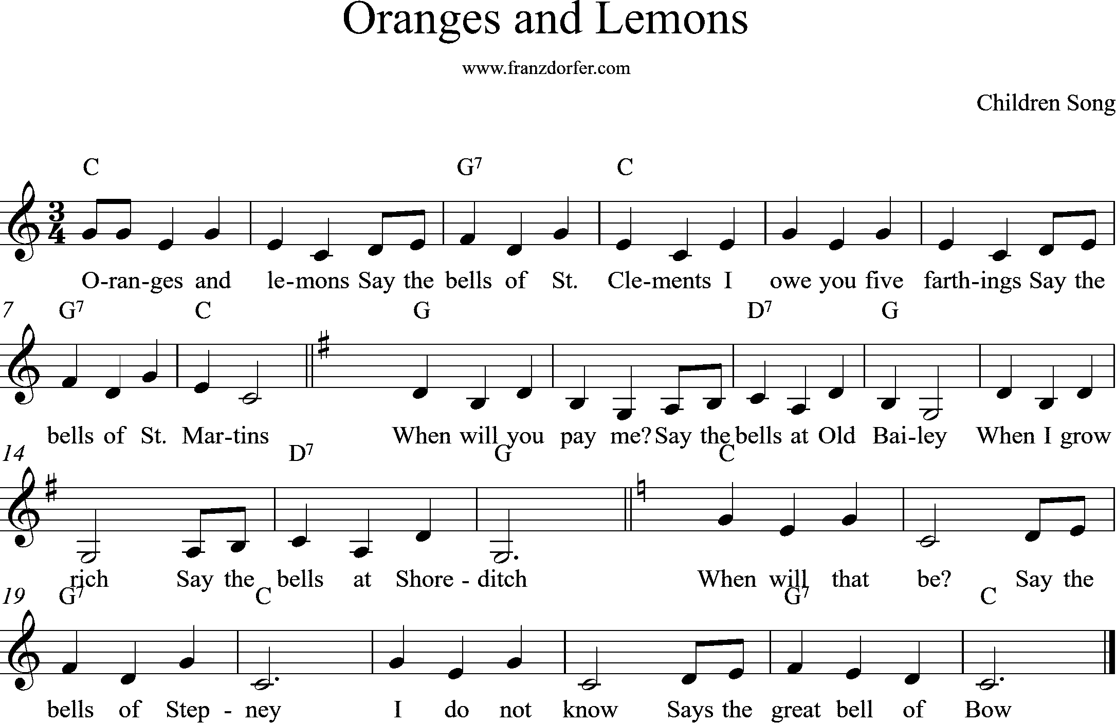 sheetmusic Oranges and Lemons